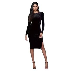 New Good American Side Slit Black Velvet Midi Dress Women's Size 3 (US L)